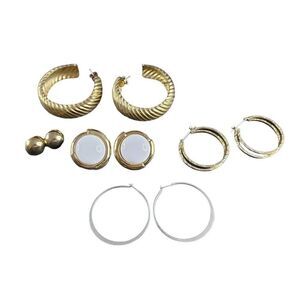 VINTAGE Gold-Tone & Silver Tone White Cabochon Hoop & Ball Earrings Lot of 5!